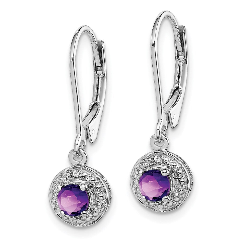 Sterling Silver Rhodium-plated Diamond u0026 Amethyst Earrings