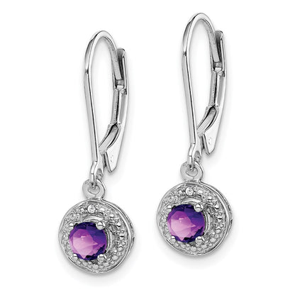 Sterling Silver Rhodium-plated Diamond u0026 Amethyst Earrings