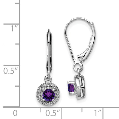 Sterling Silver Rhodium-plated Diamond u0026 Amethyst Earrings