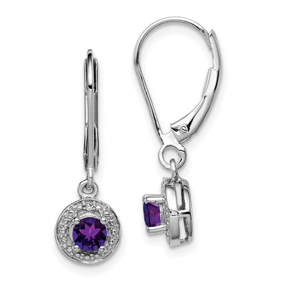 Sterling Silver Rhodium-plated Diamond u0026 Amethyst Earrings