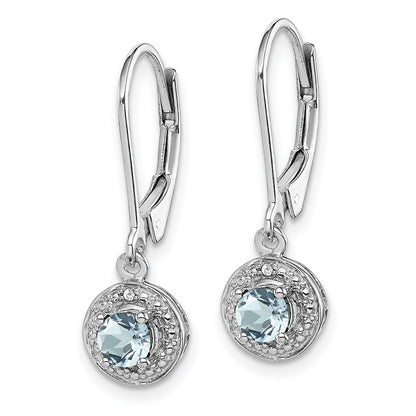 Sterling Silver Rhodium-plated Diamond u0026 Aquamarine Earrings
