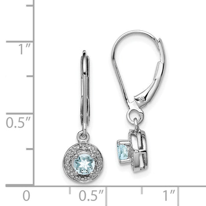 Sterling Silver Rhodium-plated Diamond u0026 Aquamarine Earrings