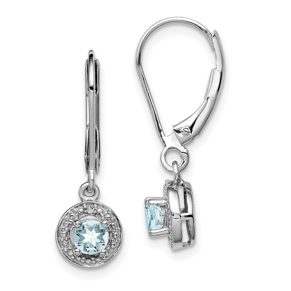 Sterling Silver Rhodium-plated Diamond u0026 Aquamarine Earrings