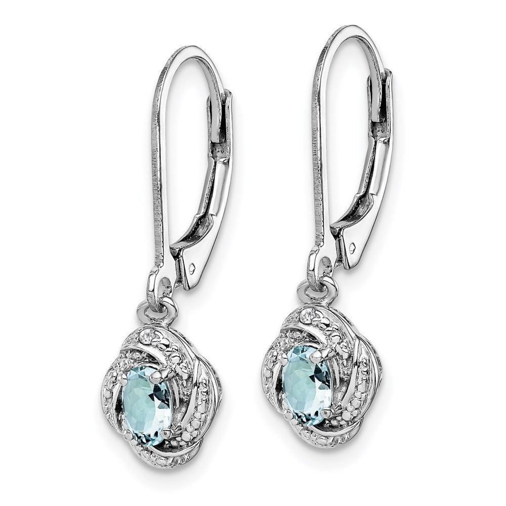 Sterling Silver Rhodium-plated Diamond u0026 Aquamarine Earrings