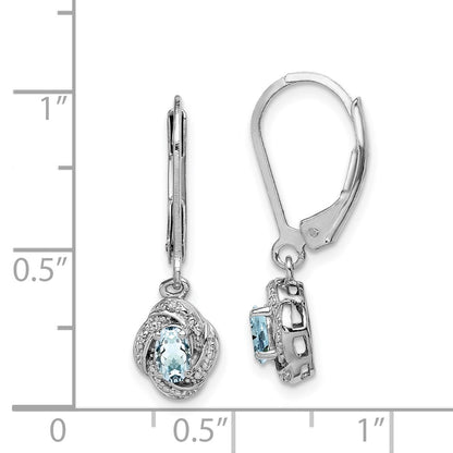 Sterling Silver Rhodium-plated Diamond u0026 Aquamarine Earrings
