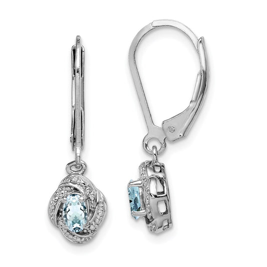 Sterling Silver Rhodium-plated Diamond u0026 Aquamarine Earrings