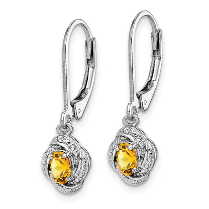 Sterling Silver Rhodium-plated Diamond u0026 Citrine Earrings