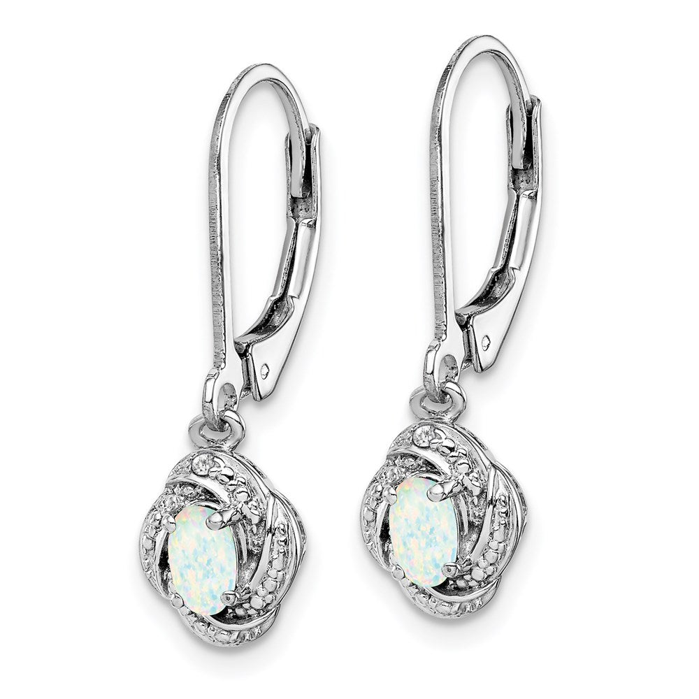 Sterling Silver Rhodium-plated Diamond u0026 Created Opal Earrings