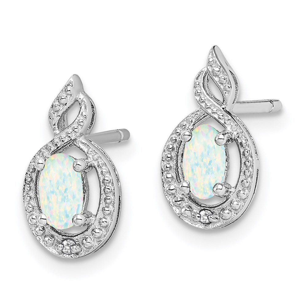 Sterling Silver Rhodium-plated Created Opal u0026 Diamond Earrings