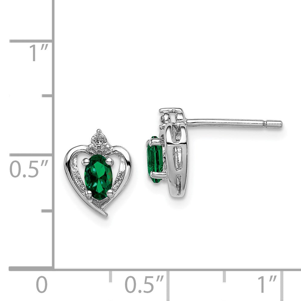 Sterling Silver Rhodium-plated Created Emerald u0026 Diamond Earrings