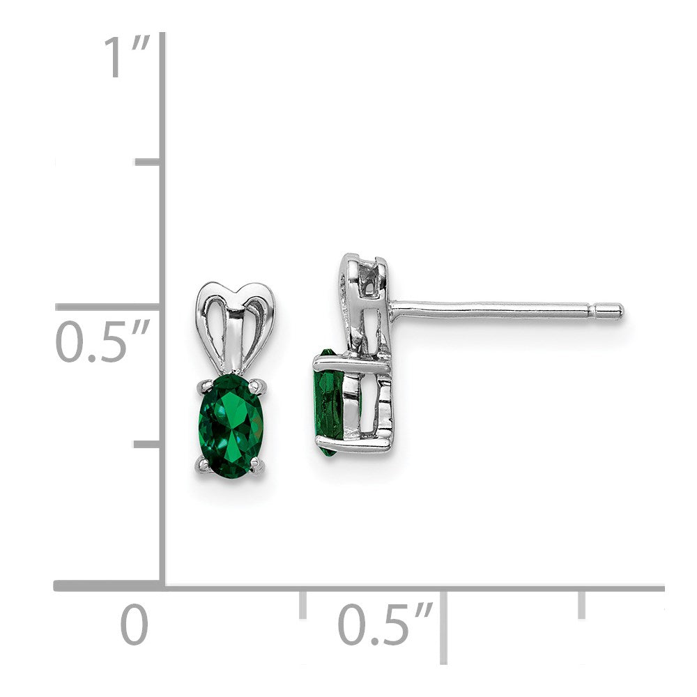 Sterling Silver Rhodium-plated Created Emerald Earrings