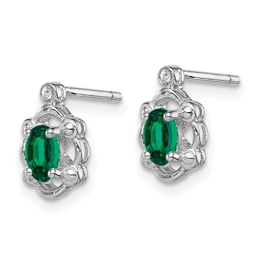 Sterling Silver Rhodium-plated Created Emerald u0026 Diamond Earrings