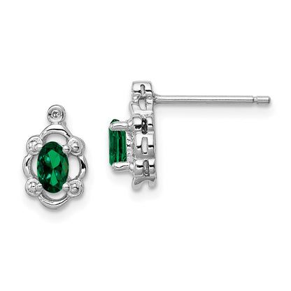 Sterling Silver Rhodium-plated Created Emerald u0026 Diamond Earrings