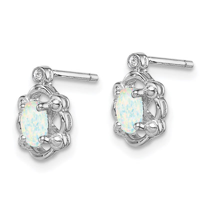 Sterling Silver Rhodium-plated Created Opal u0026 Diamond Earrings