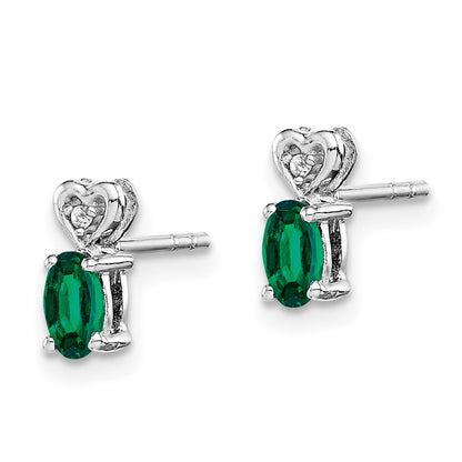 Sterling Silver Rhodium-plated Created Emerald u0026 Diamond Earrings