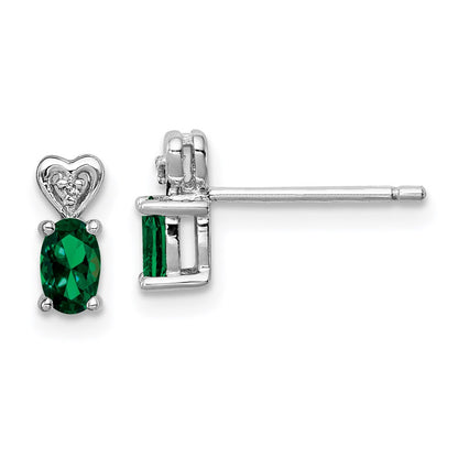 Sterling Silver Rhodium-plated Created Emerald u0026 Diamond Earrings