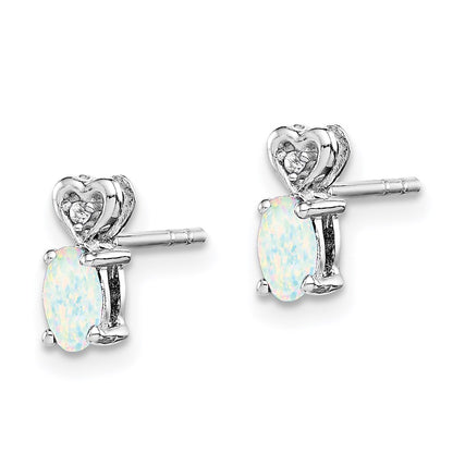 Sterling Silver Rhodium-plated Created Opal u0026 Diamond Earrings