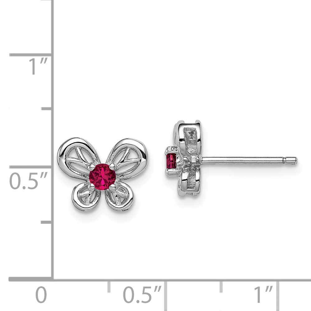 Sterling Silver Rhodium-plated Created Ruby Earrings