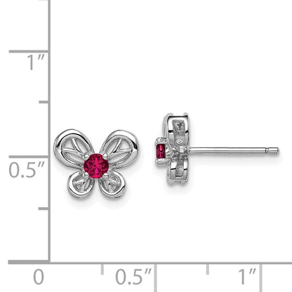 Sterling Silver Rhodium-plated Created Ruby Earrings