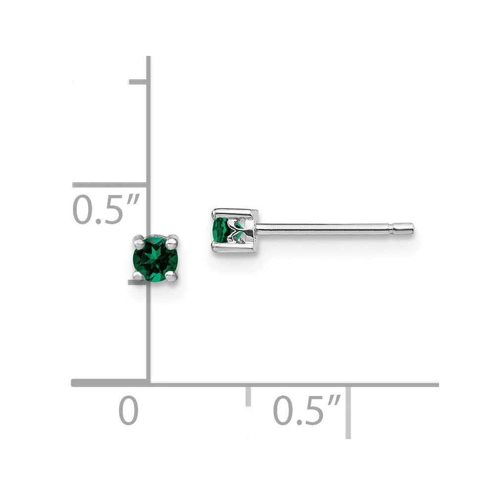 Sterling Silver 3mm Round Created Emerald Post Earrings