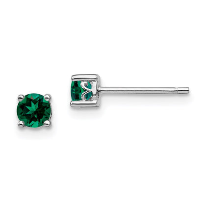Sterling Silver Rhodium-plated 4mm Round Created Emerald Post Earrings