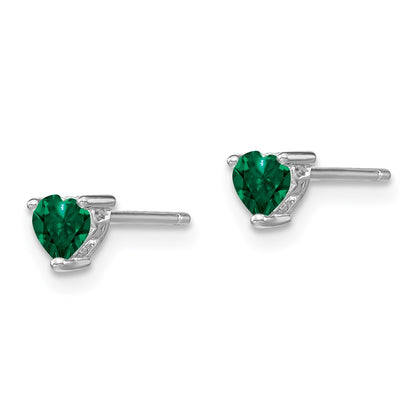 Sterling Silver 4mm Heart Created Emerald Post Earrings