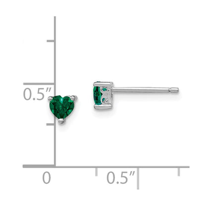 Sterling Silver 4mm Heart Created Emerald Post Earrings