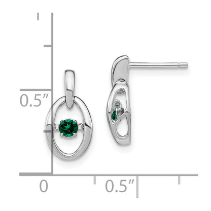 Sterling Silver Rhodium Created Emerald Birthstone Vibrant Earrings