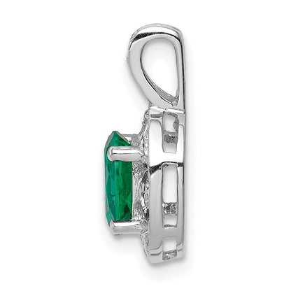 Sterling Silver Rhodium-plated Diamond u0026 Created Emerald Pendant