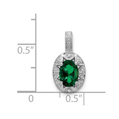 Sterling Silver Rhodium-plated Diamond u0026 Created Emerald Pendant