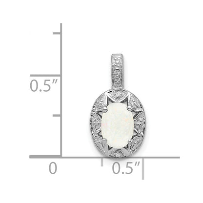 Sterling Silver Rhodium-plated Diamond u0026 Created Opal Pendant