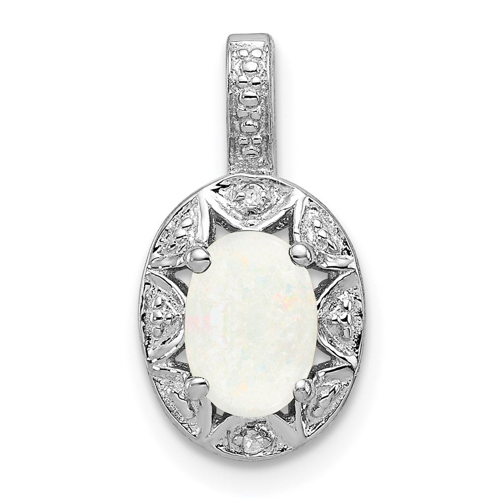 Sterling Silver Rhodium-plated Diamond u0026 Created Opal Pendant