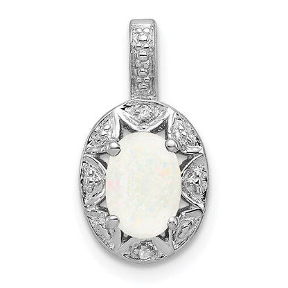 Sterling Silver Rhodium-plated Diamond u0026 Created Opal Pendant