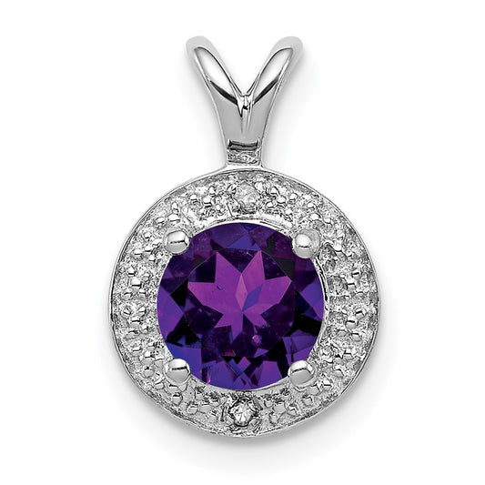Sterling Silver Rhodium-plated Diamond u0026 Amethyst Pendant
