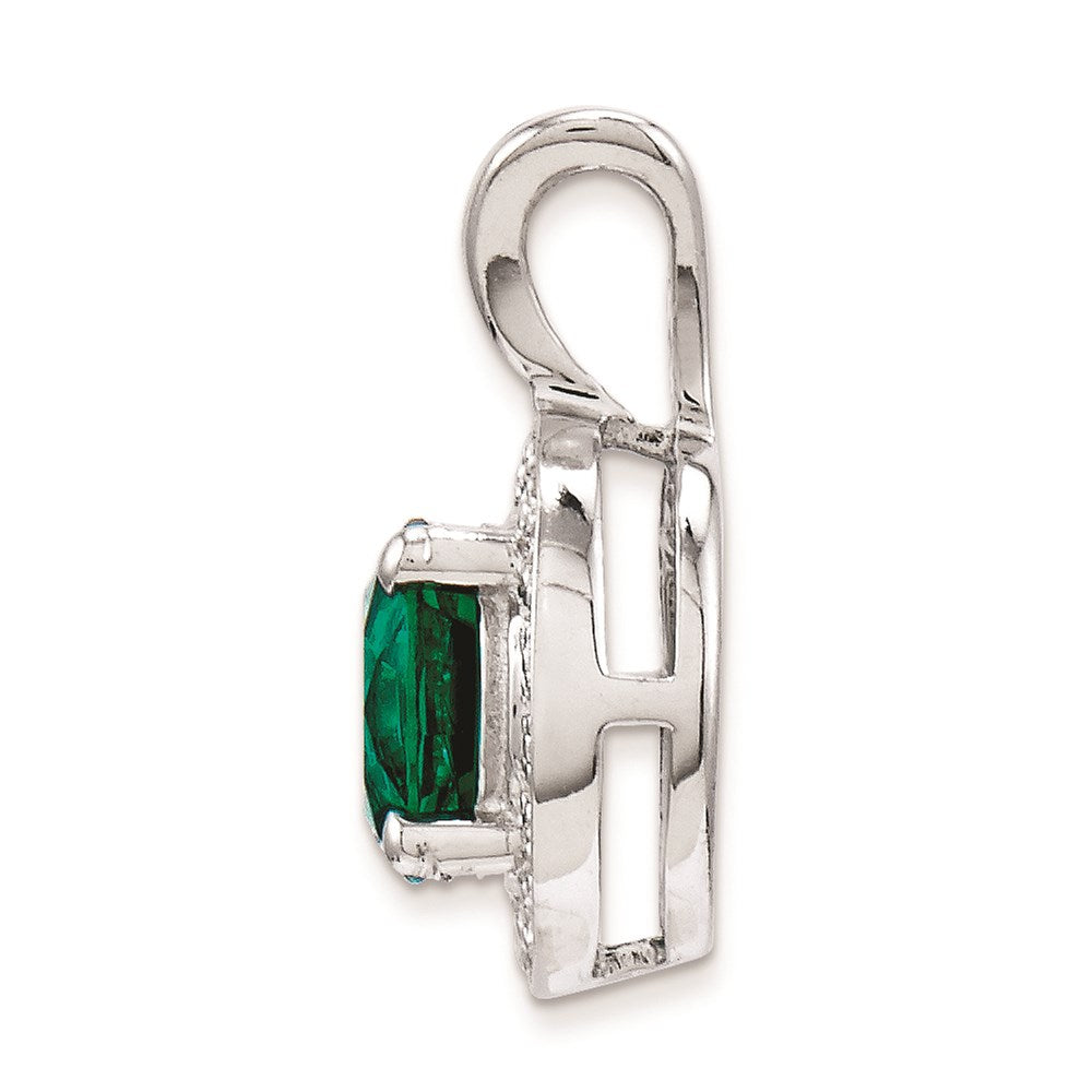 Sterling Silver Rhodium-plated Diamond u0026 Created Emerald Pendant
