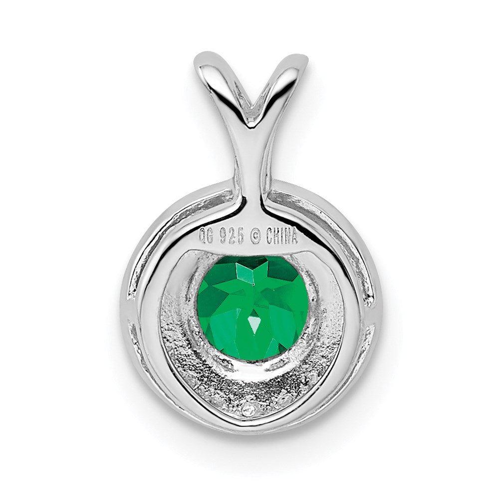 Sterling Silver Rhodium-plated Diamond u0026 Created Emerald Pendant