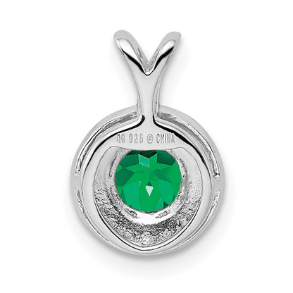 Sterling Silver Rhodium-plated Diamond u0026 Created Emerald Pendant