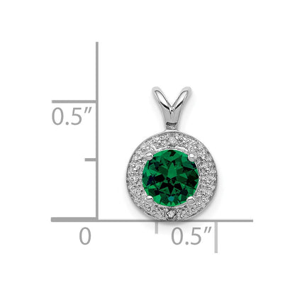 Sterling Silver Rhodium-plated Diamond u0026 Created Emerald Pendant
