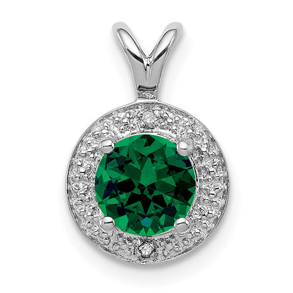 Sterling Silver Rhodium-plated Diamond u0026 Created Emerald Pendant