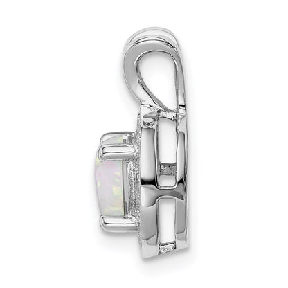 Sterling Silver Rhodium-plated Diamond u0026 Created Opal Pendant