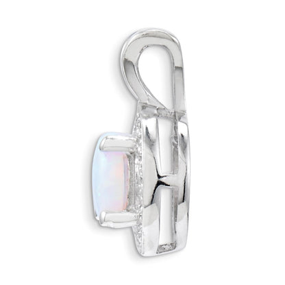 Sterling Silver Rhodium-plated Diamond u0026 Created Opal Pendant
