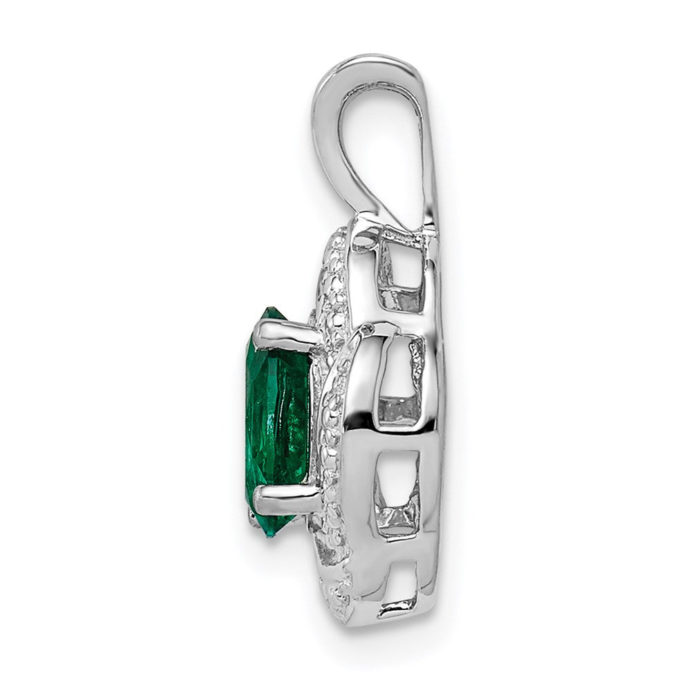 Sterling Silver Rhodium-plated Diamond u0026 Created Emerald Pendant