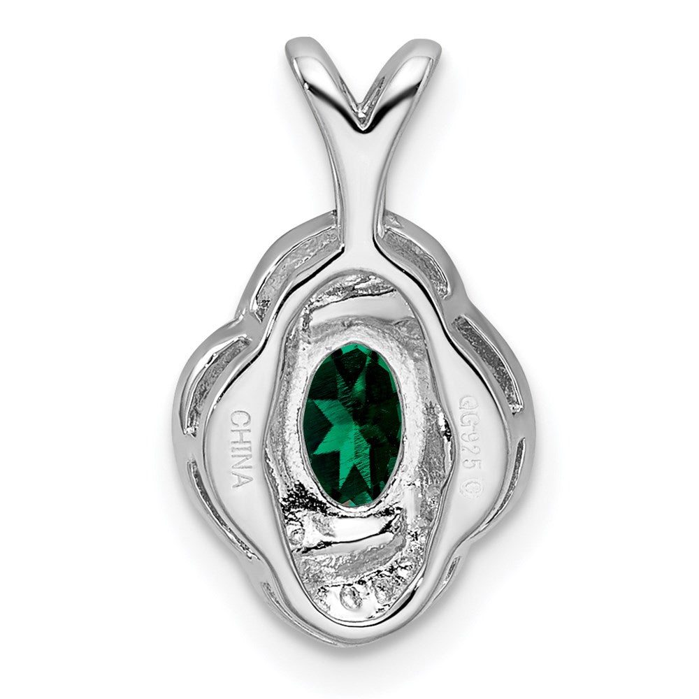 Sterling Silver Rhodium-plated Diamond u0026 Created Emerald Pendant