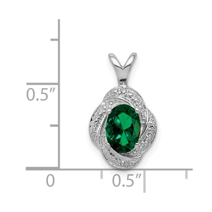 Sterling Silver Rhodium-plated Diamond u0026 Created Emerald Pendant