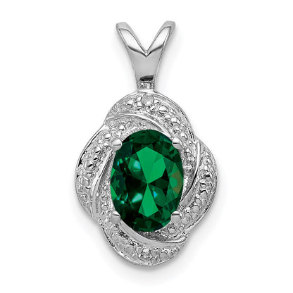 Sterling Silver Rhodium-plated Diamond u0026 Created Emerald Pendant