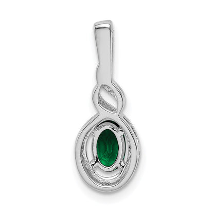 Sterling Silver Rhodium-plated Created Emerald u0026 Diamond Pendant