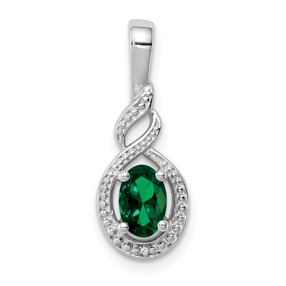 Sterling Silver Rhodium-plated Created Emerald u0026 Diamond Pendant