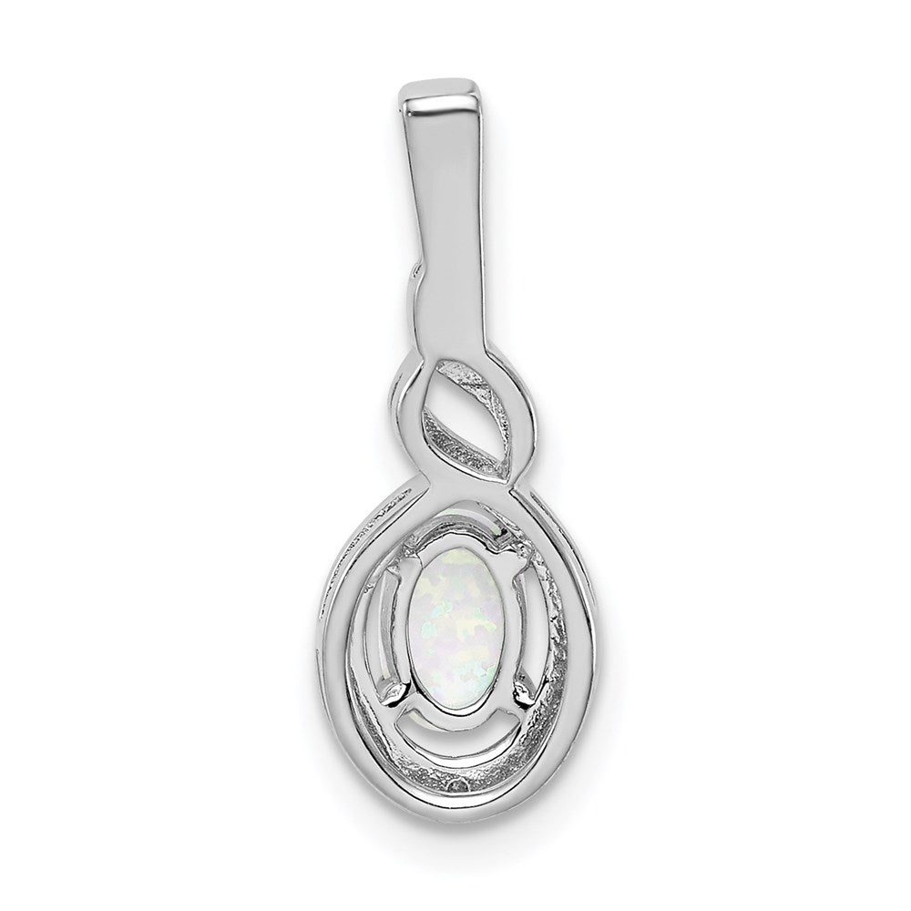 Sterling Silver Rhodium-plated Created Opal u0026 Diamond Pendant