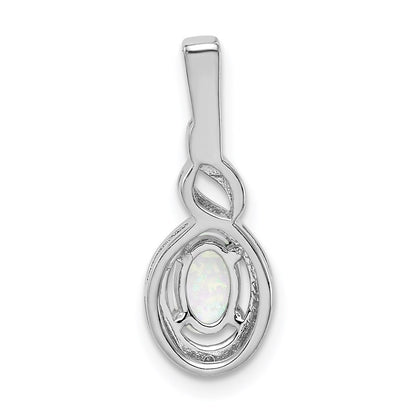 Sterling Silver Rhodium-plated Created Opal u0026 Diamond Pendant