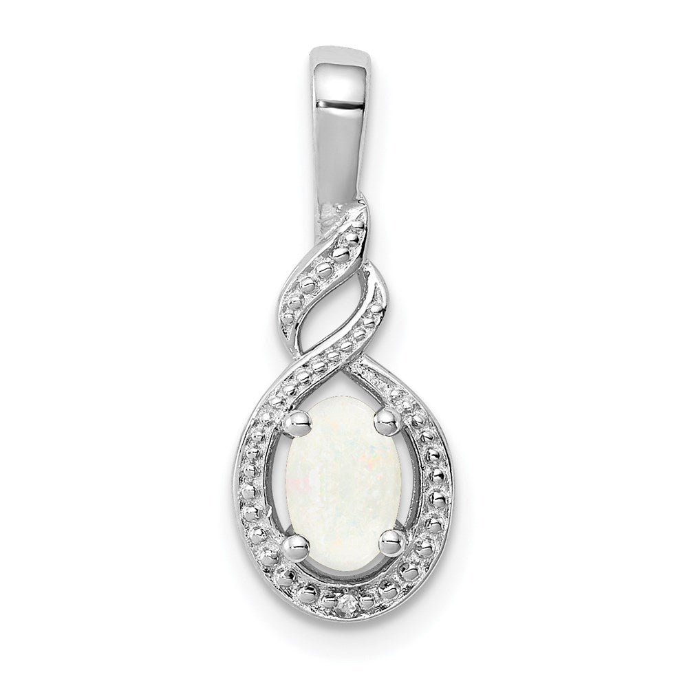 Sterling Silver Rhodium-plated Created Opal u0026 Diamond Pendant